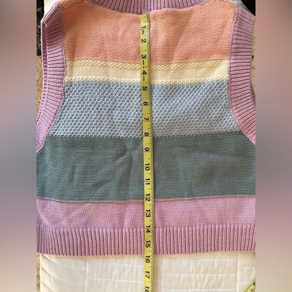 Le Lis Striped Colorblock Sweater Vest Crew Neck Cropped Boxy Cotton Blend Sz XS - Picture 9 of 9